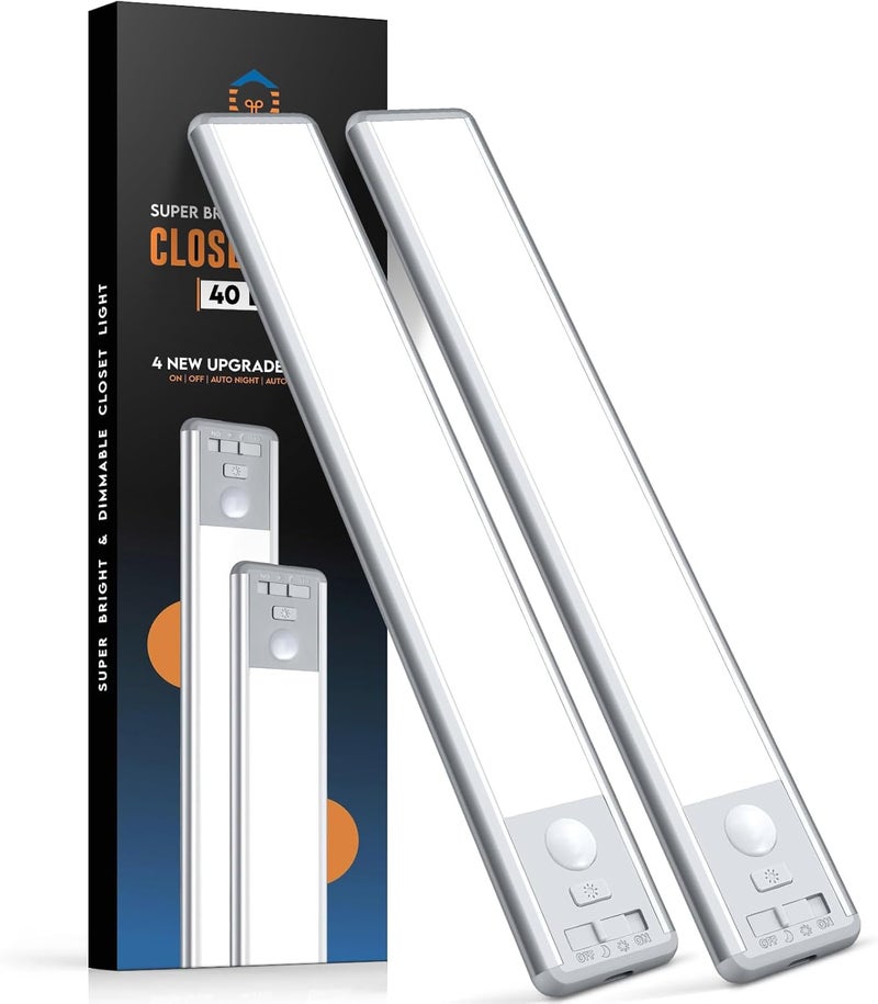 BLS 10inch Under Cabinet Lights, 40 LED Closet Lights, Motion Sensor Light Indoor, Battery Operated Lights, 1800mah USB C Rechargeable Under Cabinet Lighting, Magnetic Night Light for Kitchen (2 Pack) - Image 1